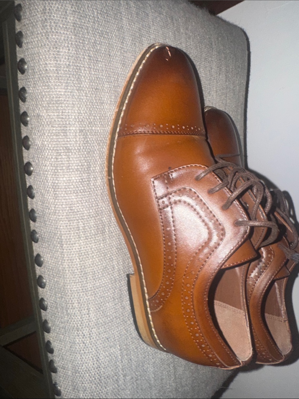 Stacy Adams Cognac Leather Wingtip Oxfords